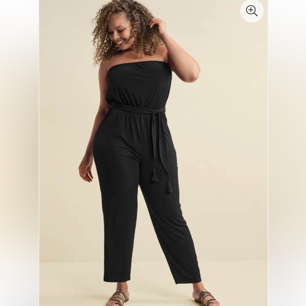 NEW strapless black belted jumpsuit 1X Plus NWT